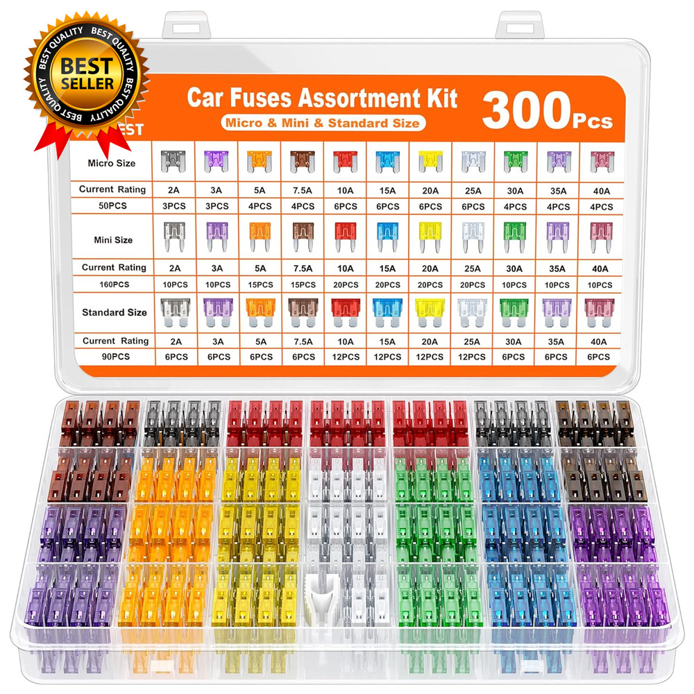 300Pcs Car Fuse Assortment Kit 160 Mini Blade Fuses Automotive + 90 Standard Aut