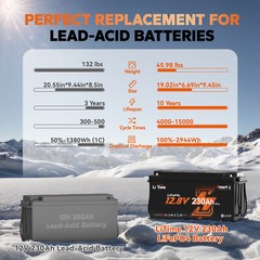 LiTime 12V 230Ah Bluetooth Low Temp LiFePO4 Lithium Battery For RV Marine Solar