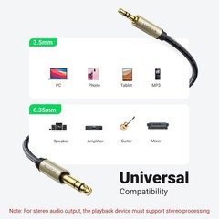 Durable 1/8 to 1/4 Guitar Stereo Cable – Braided with Gold-Plated Connectors