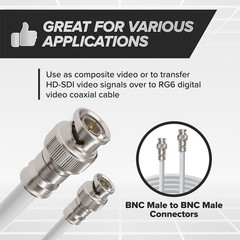 HD SDI Cable – White Coaxial BNC Male to Male 20ft – 75 Ohm 3Gbps