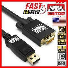 DisplayPort to VGA Cable Adapter For HDTV PC Desktop Monitor Video 4K 1080P 6FT