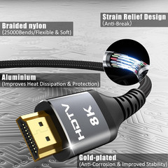 8K HDMI Cable 6FT 4-Pack, High Speed 48Gbps HDMI 2.1 Cord, Support 8K@60Hz