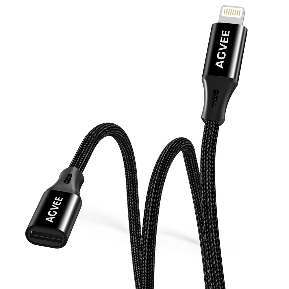 AGVEE [6.6ft Lightning Extension Cable Braided Female to Male 6.6ft, Black