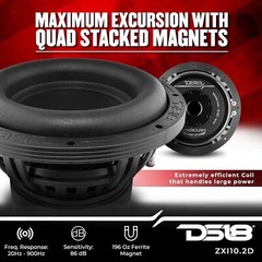 DS18 ZXI10.2D High Excursion 10″ Car Subwoofer 1600 Watts DVC 2-Ohms, 4 Magnets