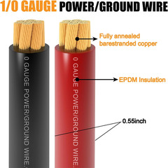 AWG 1/0 Battery Cable,0 Gauge Wire (20 Feet Black+20 Feet Red) Copper Clad Alumi