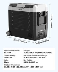 VEVOR Car Refrigerator 58 QT Compressor Electric Cooler with Wheels & Dual Zone
