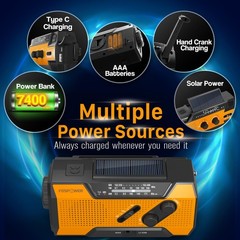 FosPower NOAA Emergency Weather Radio A1 7400mWh Portable Power Bank, AM/FM, USB