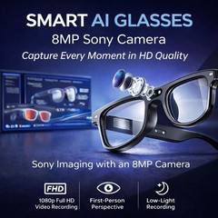 Smart Ai glasses 8MP Sony Camera, Video Recording-For iOS and Android .(Black)