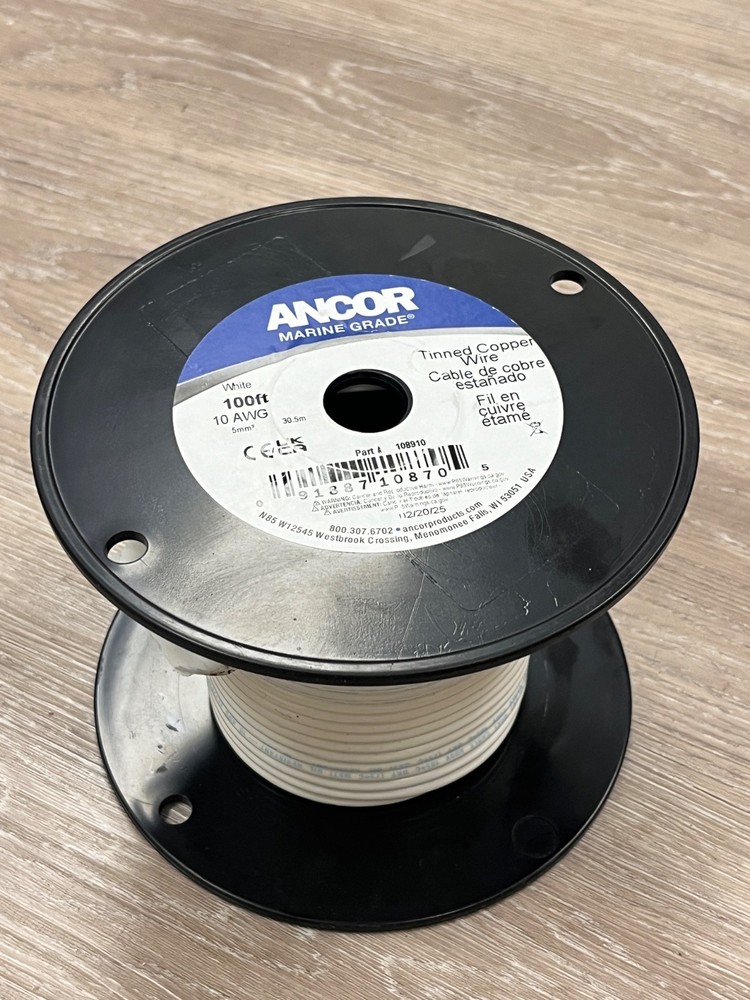 ANCOR 108910 WHITE 10 AWG Gauge 10 – 100 Feet 600v Marine Tinned Copper Wire New
