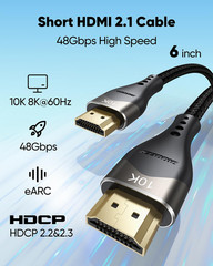 Short HDMI Cable 6 Inch 2-Pack 10K 8K , HDMI 2.1 Cable 0.5FT 48Gbps Ultra High S
