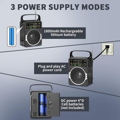 Lightweight AM FM Radio with 5W Loud Speaker & Bluetooth for Travel & Leisure