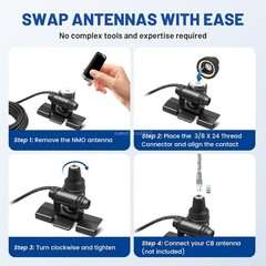 NMO to 3/8 X 24 Thread Antenna Adapter Low Loss Brass Connector for CB Ham Radio