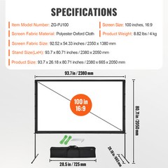 VEVOR Projector Screen with Stand 100 inch 16:9 4K 1080 HD Movie Screen Bar Feet