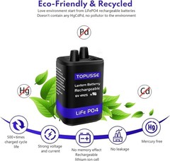 Rechargeable 6V Lantern Battery LiFePO4 4.5AH with Charger 1500+ Cycles