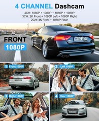 Dash Cam 4 Channel 360°Front Rear Inside Night Vision FHD 1080P Car Camera 128GB