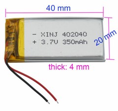 2pcs 3.7V 350mAh LiPo Battery 4mm Thick 402040 2pin JST-PH 1.0/1.25/1.5/2.0/2.54