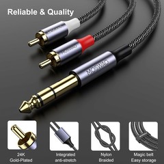 1/4″ to RCA Audio Cable – 3.3FT Braided Male-to-Male Connection for Clarity