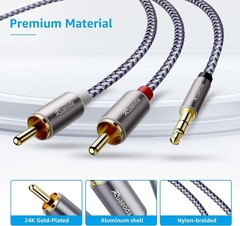 3.5mm to 2RCA Stereo Audio Cable 6FT Braided Double Shielded AUX Y Splitter Lea