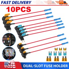 10pc 12V Car Add-a-Circuit Fuse Adapter w/ Standard & Mini Tap Blade Fuse Holder