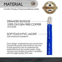Conext Link 25 FT 4 AWG GA Full Gauge Battery Power Cable Ground Wire Frost Blue