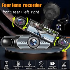 360° 4 Channel 1080P HD Car Dash Cam Front and Rear Inside Left Right + Camera