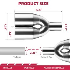 Dual Exhaust Tip 2.25 Inch Inlet 3.5″ Dual Outlet 12″ 2.25″ x 3.5″ x 12″