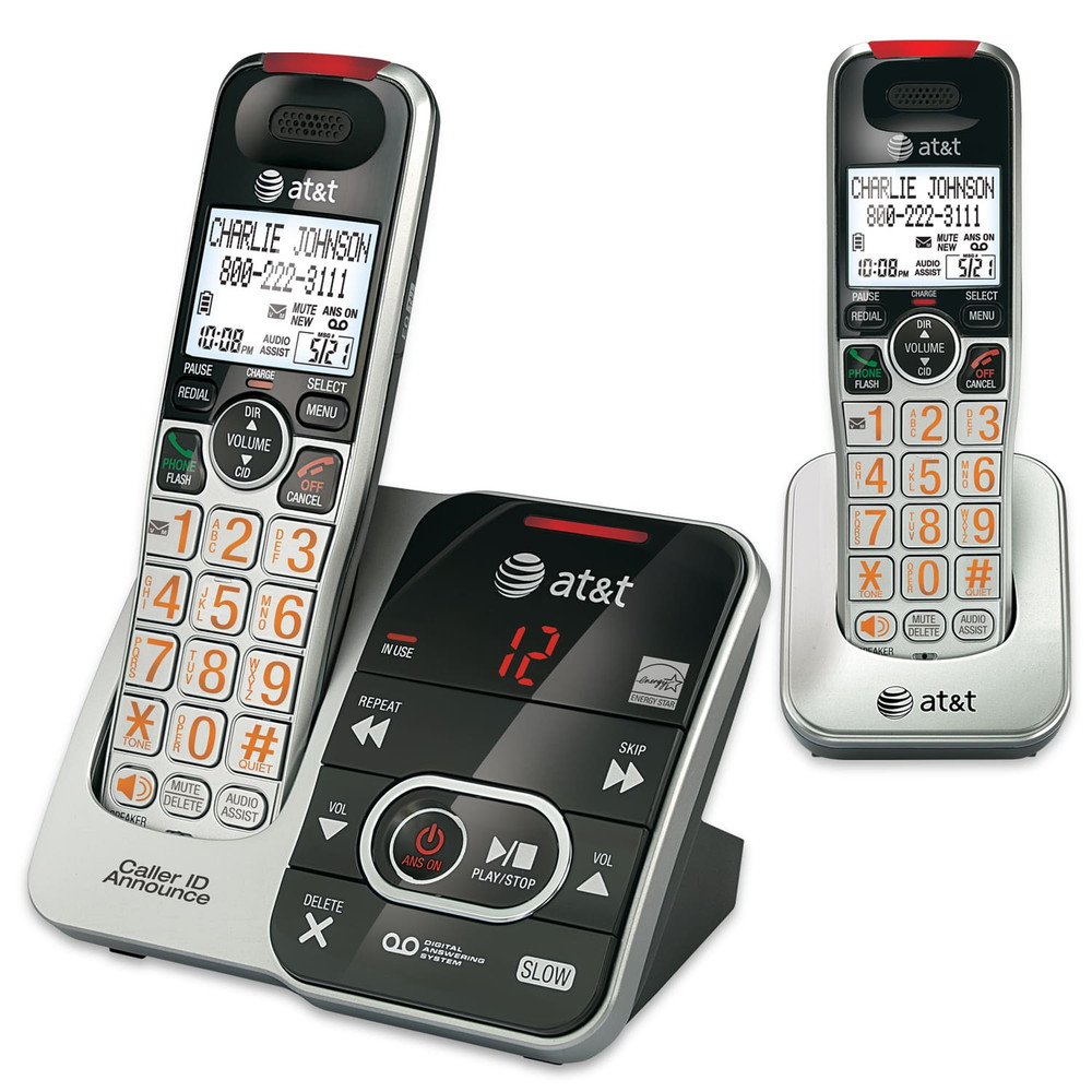 AT&T 2 Handset DECT 6.0 Expandable Cordless Phone w Answering System & Caller ID