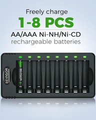 BEVIGOR Rechargeable AA and AAA Batteries with 8 8Bay Charger+AA4+AAA4, Black