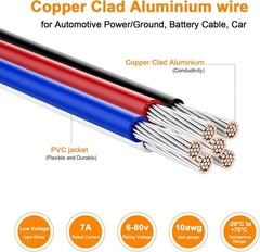 10 Gauge Automotive Power and Ground Wire Kit, 30ft Black/Red Cable