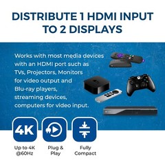 OREI UltraHD 4K @ 60 Hz HDMI Splitter 1 in 2 Out HDMI 2.0, HDCP 2.2(UHDS-102)