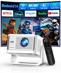 Smart Projector with 4K 8K Support, Android 14 Mini Projector with WiFi6 and …