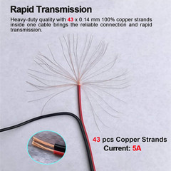 (Real 18AWG) 10 Pairs 12V 5A DC Power Pigtail Barrel Plug Connector Cable, 2.1Mm