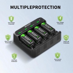 BEVIGOR AA AAA Battery Charger 4 Bay for NiMH NiCD Rechargeable Black