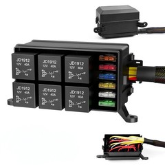 12V Fuse Relay Box 6 Relays and 6 Way ATC/ATO Fuses for Auto Car Marine Boat