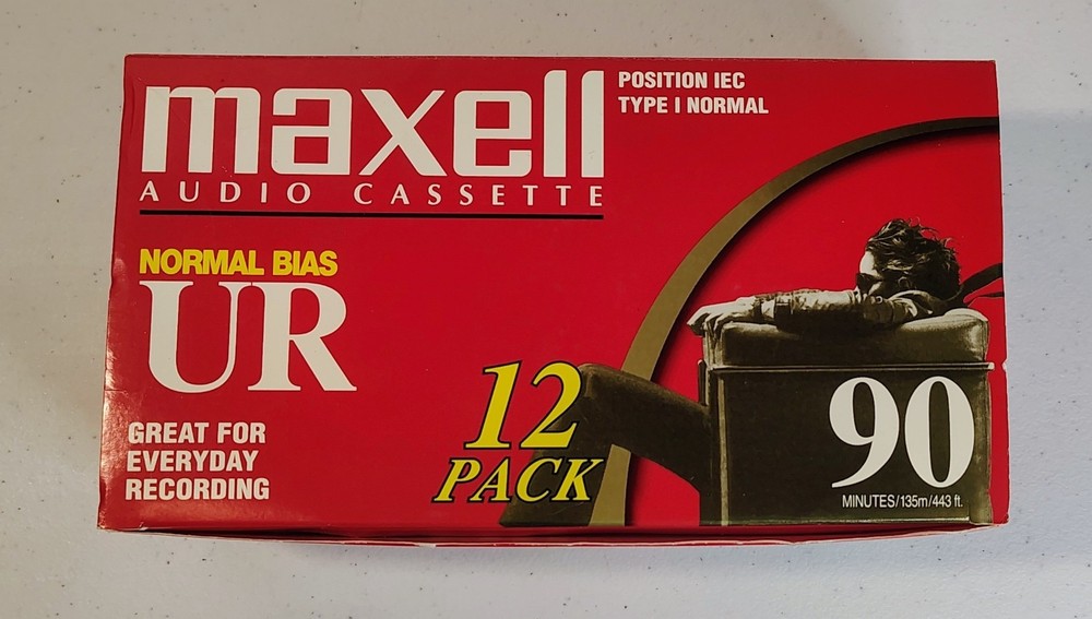 Maxell UR 90min Audio Cassette Tapes Normal Bias 12 Pack Open Box Sealed Tapes