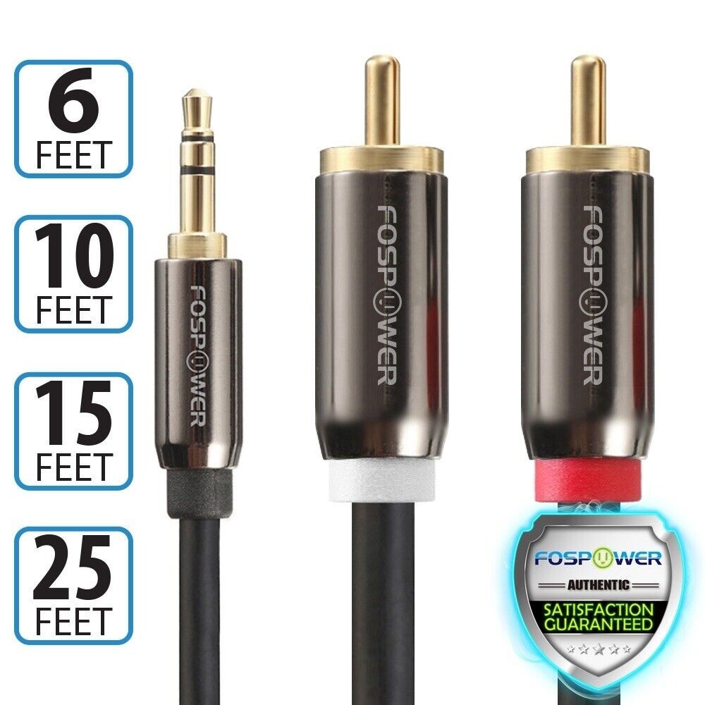 3 6 10 15 25 FT Premium 3.5mm AUX Stereo M/M 2 RCA Splitter Male Audio Y Cable