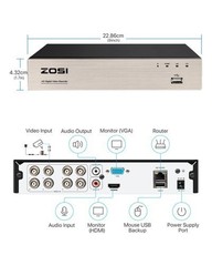 ZOSI 5mp Lite 8CH DVR 1080p Security Camera System Outdoor H.265+ Home CCTV Kit
