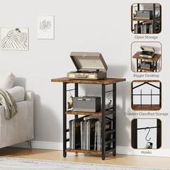 Record Player Stand with Extended Desktop,Large Record Player Rustic Brown