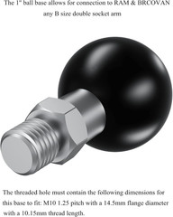 2 Pack 1” Ball Adapter With M10 X 1.25 Threaded Post Compatible With Ram Mounts