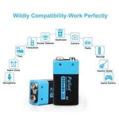 Pallus 9v Lithium Rechargeable Batteries 850mAh 9V Li-ion Batteries Charger Lot