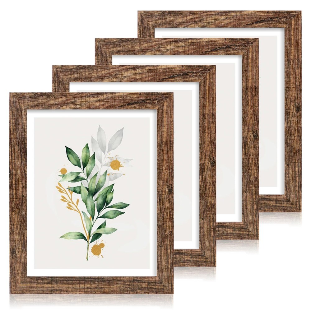11×14 Picture Frame Set of 4, Made Glass in, Rustic Brown