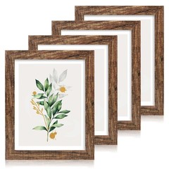 11×14 Picture Frame Set of 4, Made Glass in, Rustic Brown