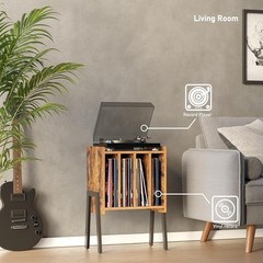 Versatile Rustic Brown Turntable Stand & Nightstand with Spacious Storage
