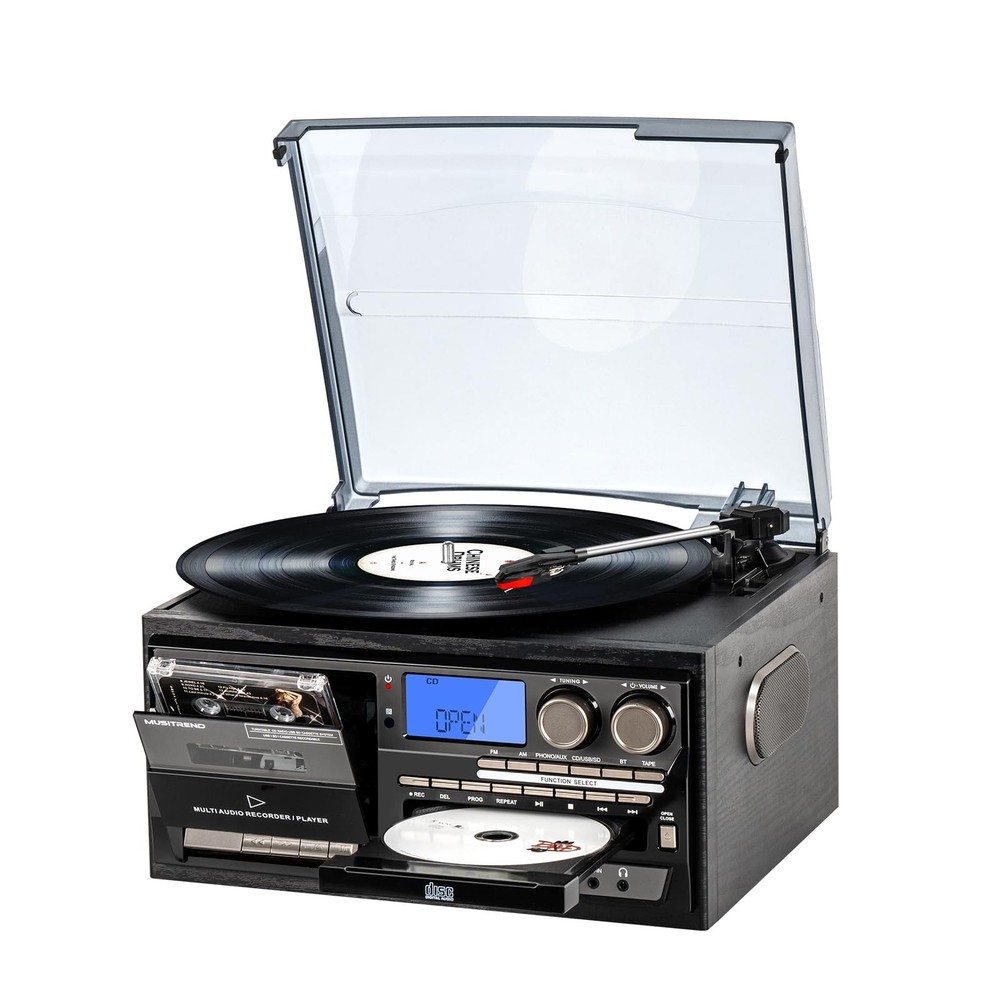 9-in-1 Vintage Bluetooth Record Player for Home Entertainment, 3-Speed Turnta…