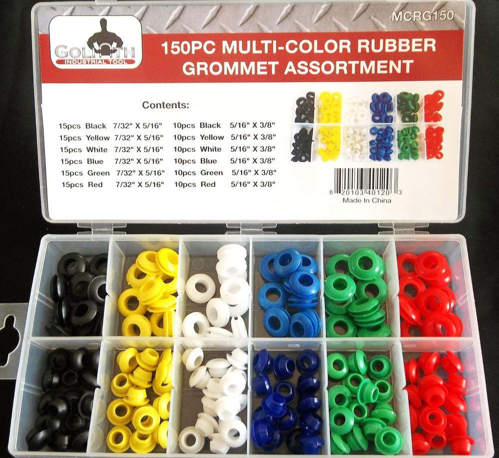 150pc GOLIATH INDUSTRIAL MULTI COLOR RUBBER GROMMET ASSORTMENT WIRING FIREWALL