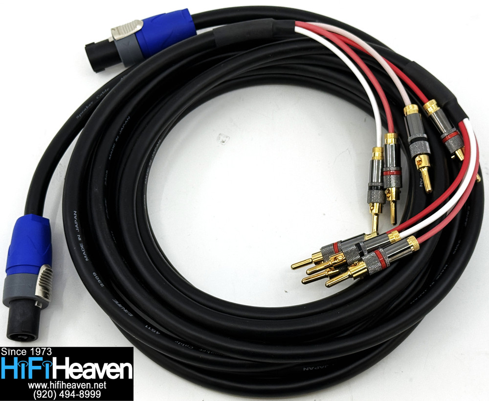 Blue Jeans Cable Canare 4S11 Bi-Wire Speaker Cables NL2FX SpeakON to Banana Male