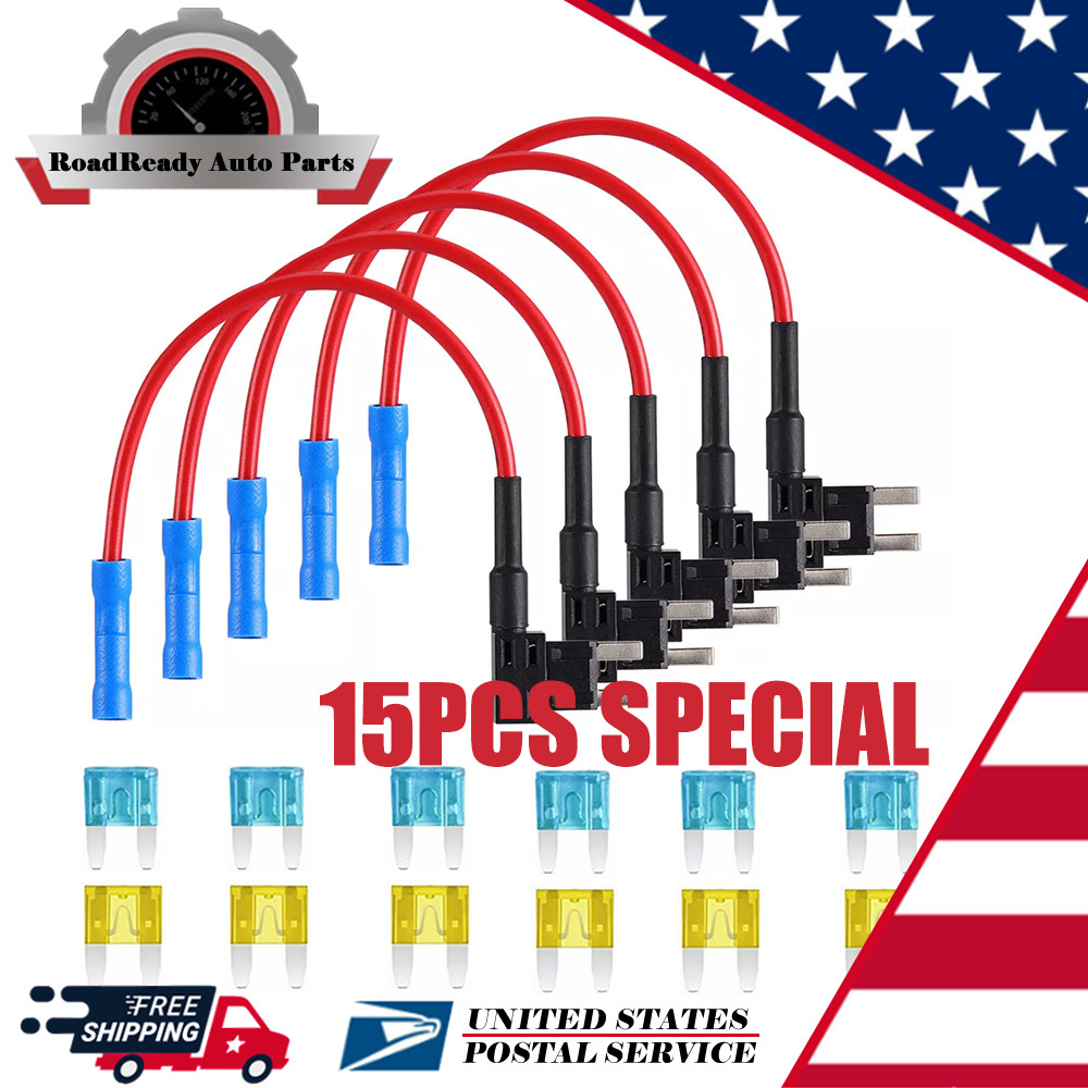 15Pcs Fuse TAP ADAPTER KIT 12V 20 Amp Car Add-a-circuit Mini ATM APM Blade Fuse