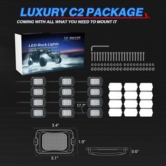 MICTUNING C2 Curved 12 Pods Pure White LED Rock Lights Truck Underglow Neon Kits