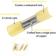 200-500X Yellow Heat Shrink Butt Wire Connectors Crimp Terminals AWG 12-10 Gauge