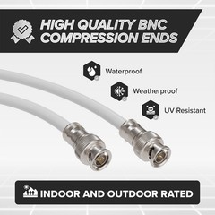 HD SDI Cable – White Coaxial BNC Male to Male 20ft – 75 Ohm 3Gbps